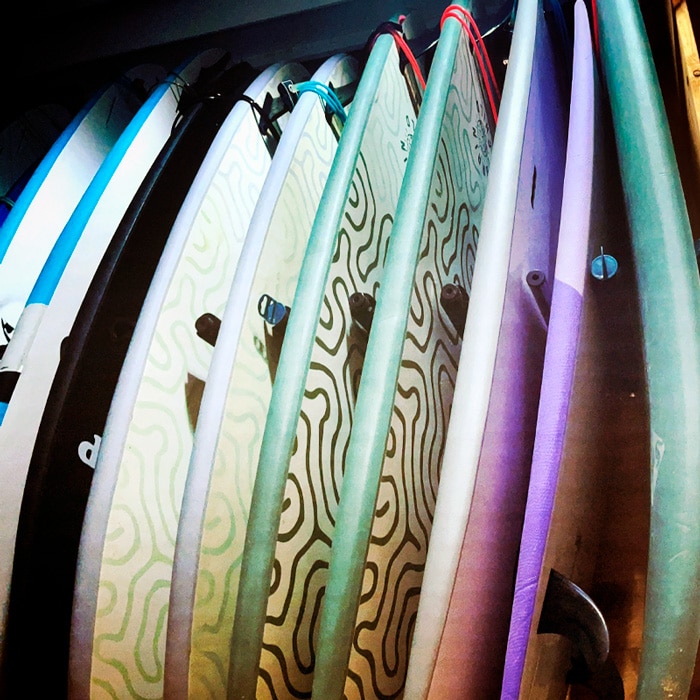 Tablas de surf colocadas para alquiler